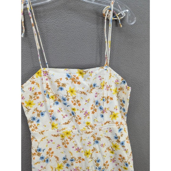 Old Navy Y2K Mini Dress Tie Shoulder Floral Cami Tunic Linen Blend Yellow Size M - Picture 4 of 14